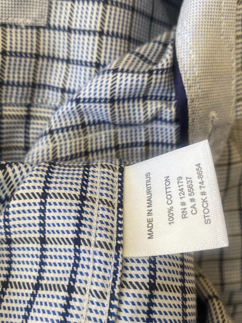 JOHNSTON & MURPHY long sleeve cotton button down navy white black olive, size L - Picture 5 of 6